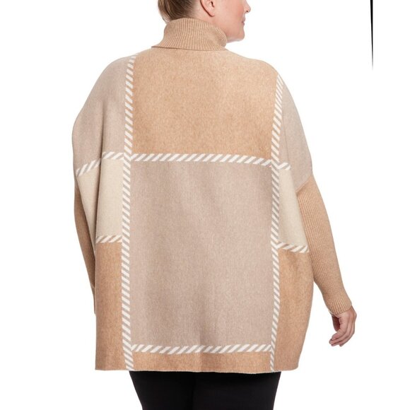 Joesph A Plus Size 2X Stitched Colorblock Turtleneck Poncho Sweater Brown $88 - Picture 4 of 4